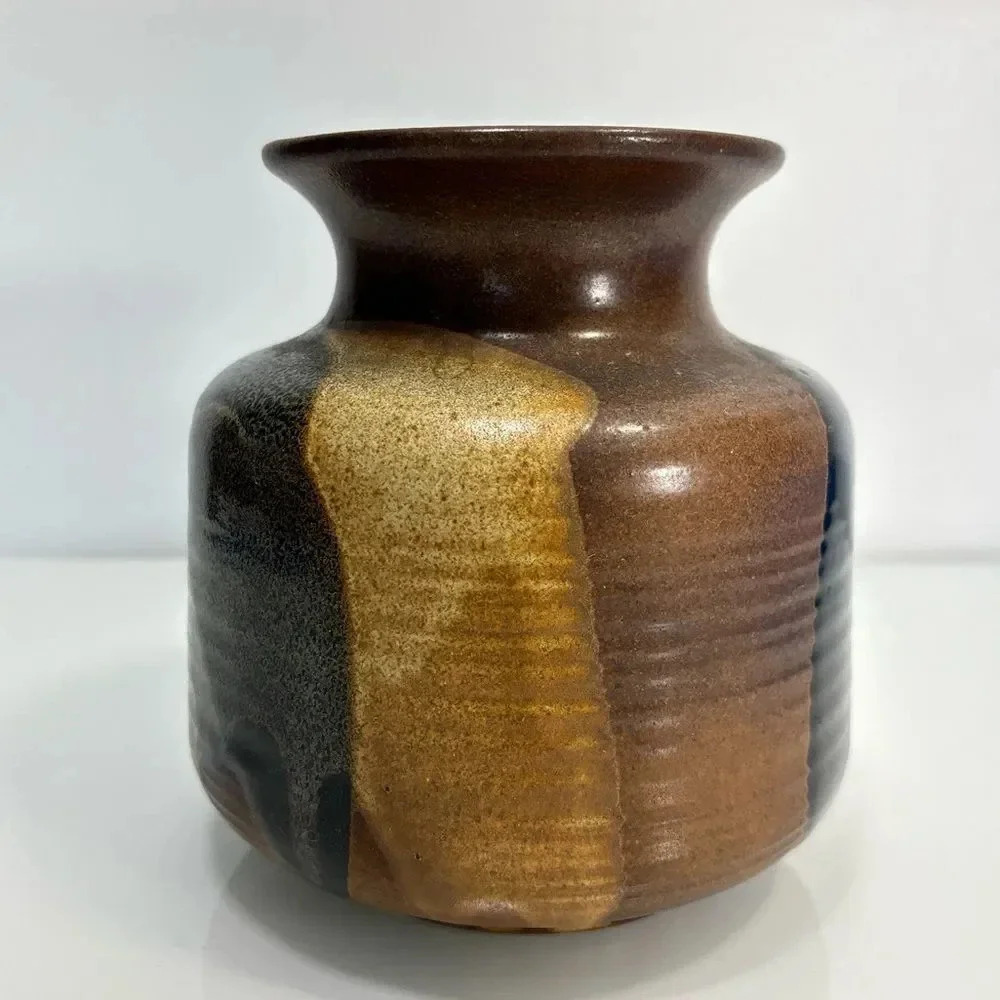 Pottery Craft USA Vintage Stoneware Earth Sand Tones Handmade Vase